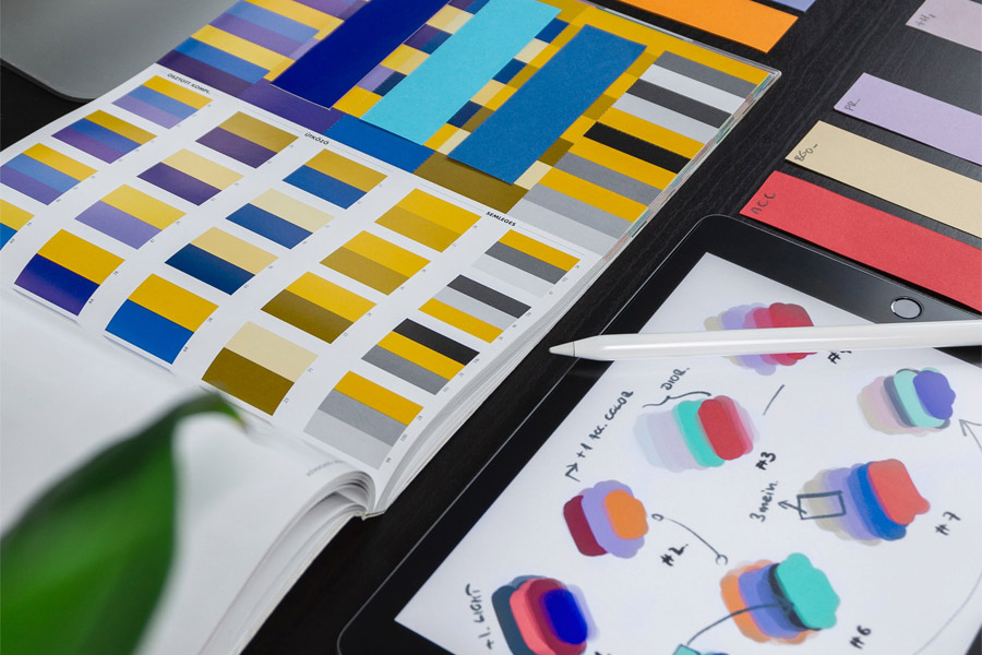 A series of branding materials.
